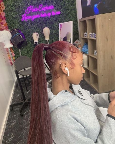 Barbie Ponytail With Bangs, Business Hair, Cute Ponytail Hairstyles, Barbie Ponytail, Magenta Hair, Girl Hair Colors, Sleek Ponytail Hairstyles, Birthday Hairstyles, Black Ponytail Hairstyles