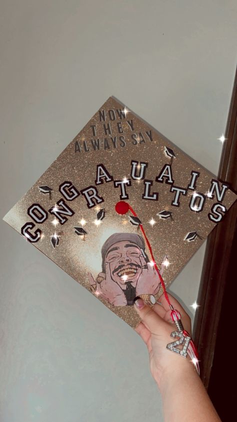 Post Malone Graduation Caps, Grad Cap Mac Miller, Zach Bryan Graduation Cap, Album Cover Grad Cap, Album Cover Graduation Cap, Jcole Quote Grad Cap, Graduation Cap Designs Song Lyrics, Post Malone Congratulations, High School Graduation Cap Designs