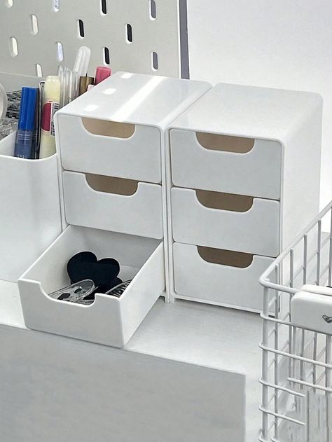 1pc Mini Desktop Organizer Box With 3 Compartments, Jewelry Lipstick Drawer Makeup Storage Box, Easy-To-Assemble 3 Layers Desktop Storage BoxI discovered amazing products on SHEIN.com, come check them out! Minimal Makeup Storage, Neuro Divergent, Cute Boxes, Alphabet Sounds, Makeup Organizers, Makeup Storage Box, Organized Desk Drawers, Console Organization, Desktop Organizer