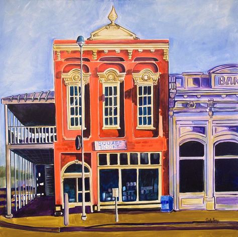 "Square Books" oxford Ms. artbyjudyseay.weebly.com Ole Miss Football, Oxford Mississippi, Oxford Ms, Hotty Toddy, Square Painting, Ole Miss, Book Store, Town And Country, Book Collection