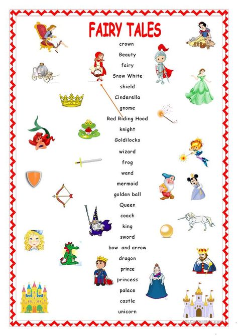 Fairy Tales.Matching. - English ESL Worksheets for distance learning and physical classrooms Fairy Tale Worksheets, Fairy Tales Lesson Plans, Fairy Tale Math, Fairy Tales Kindergarten, Fairytale Lessons, First Grade Books, Character Worksheets, Fairy Tale Activities, Fairy Tales Unit