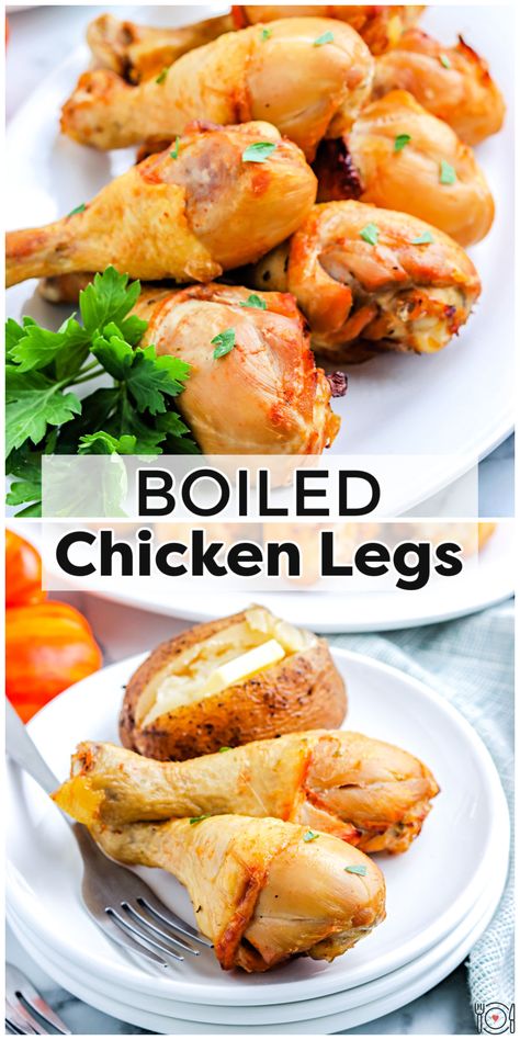 Boiled Chicken Drumsticks, or legs as they're sometimes called, are an easy, economical weeknight dinner. This recipe does them justice by boiling them in spices and then finishing them off under the broiler. via @foodfolksandfun Chicken Legs Recipes, Chicken Drumsticks Recipe, Boiled Chicken Recipes, Drumsticks Recipe, Chicken Leg Recipes, Baked Bbq Chicken, Ways To Cook Chicken, Broiled Chicken, Chicken Drumstick Recipes