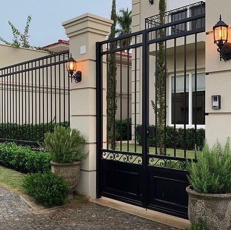 Pagar Modern, Gate Lights, Gate Designs Modern, Fence Gate Design, Outdoor Gate, House Fence, House Fence Design, Entrance Gates Design, Front Gate Design