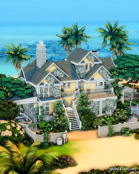 Family Summer House || no CC #EApartner ULTIMATE SUMMER FAMILY DREAM HOME in Sulani! ☀️ I'm back with another cozy family beach house🌿 I made this home perfect for a big household, even a generations let's play can be started in this house as it has 3 big bedrooms for children and a big master bedroom 🏡 🎥 Speedbuild on ✅ Playtested 🆔 create4sims I hope you like it! Don't forget to leave your thoughts in the comment section below 💭I can't wait to hear what you think! 🫶 #thesims4 #show... Sims 4 Summer House, Sims 4 Big Family House, Sims Layout, Sims 4 Beach House, Houses Layout, Sims Lots, Family Beach House, Sims 4 Cottage, Sims 4 Houses Layout