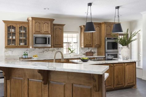 Two Tiered Peninsula Kitchen, Kitchen Ideas With Peninsula, Kitchen With Angled Peninsula, Angled Peninsula Kitchen Layout, How To Add A Peninsula To Your Kitchen, Large Kitchen Peninsula, Kitchens With Peninsulas, Angled Peninsula Kitchen, Kitchen Peninsula Different Color