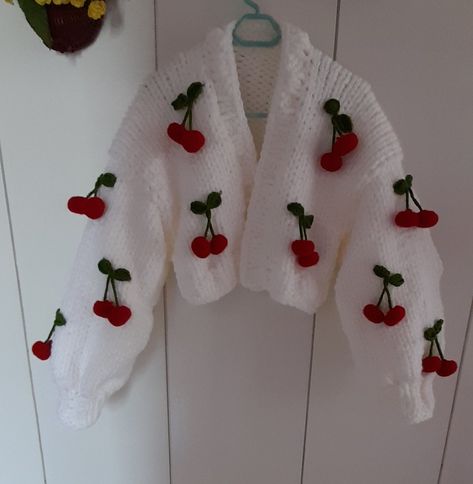 Crochet Cardigan Pattern Free Women, Cherry Cardigan, Cherry Sweater, Christmas Crochet Patterns Free, Crochet Cardigan Pattern Free, Gilet Crochet, The Cardigans, Shawl Patterns, Embroidered Cardigan