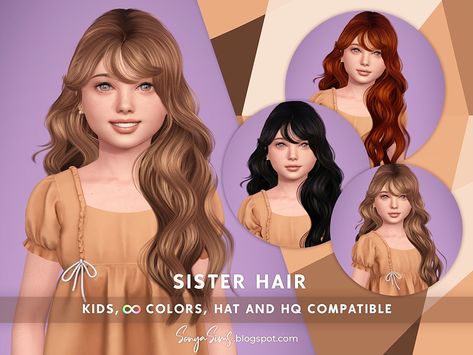 - Long Wavy hair with curls. Includes 2 independent versions, with and without fringe (bangs). - All LODs (essential for gameplay performance). - Teens to elders. - HQ and hat compatible. - Almost unlimited colors. Sims 4 Cc Wavy Hair With Bangs, Hair With Curls, Sims Clothes, Sims 4 Children, Fringe Bangs, Sims 4 Teen, Sims Games, Los Sims, Sims Hair