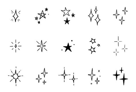 Different Type Of Stars Drawing, Space Stars Drawing, Aesthetic Star Doodles, Draw Stars Doodles, Doodle Star Tattoo, Bright Star Aesthetic, Drawing Fillers Doodles, Boho Star Tattoo, Different Stars Drawing