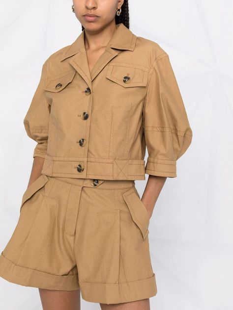 Shop ZIMMERMANN puff-sleeves cropped jacket with Express Delivery - FARFETCH Feather Gown, Cropped Jackets, Dress Illustration, Fashion Illustration Dresses, Fashion Graphic Design, Safari Jacket, Twill Shirt, Safari Style, Cropped Jacket