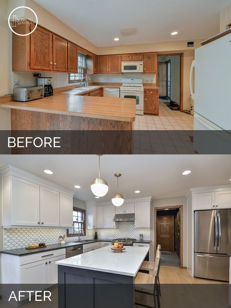 Before and After Kitchen Remodeling Naperville - Sebring Services Before After Kitchen, Home Remodeling Contractors, Kitchen Diy Makeover, Diy Kitchen Renovation, Diy Kitchen Remodel, Small Remodel, Kitchen Remodel Before And After, After Pictures, Kitchen Remodeling Projects