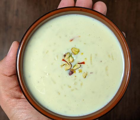 This creamy Kesar badam kheer(rice pudding) is delicately flavored with saffron and almonds. Easy to make and absolutely delicious! Perfect make-ahead dessert! Badam Kheer, Indian Rice Pudding, Rice Kheer, Soaked Almonds, Kheer Recipe, Pudding Flavors, Indian Rice, Almond Powder, Orange Blossom Water