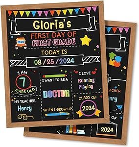 First and Last Day of School Board, 12x10 Inch Double Sided First Day of School Sign, 1st Day of School Sign Reusable, Back to School Chalk Board for Boys Girls First Day Of Kindergarden, Kids Chalkboard, Welcome To School, School Chalkboard, Memo Boards, Office Crafts, School Season, Classroom Supplies, 1st Day Of School