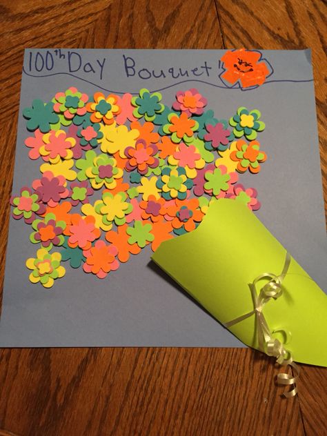 100th day idea. Self sticking foam flowers. 100 Days Of School Flowers, School Flower Garden, 100 Day Project Ideas, 100th Day Of School Crafts, 100 Day Of School, Class Crafts, Homework Ideas, 100 Day Of School Project, Kids Homework