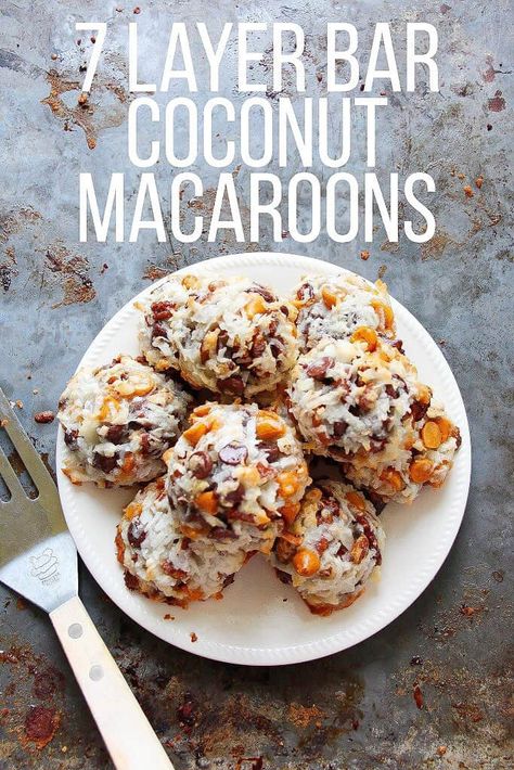 7 Layer Bar Coconut Macaroons - Layers of Happiness 7 Layer Bars, Coconut Macaroon, Macaroon Cookies, Layer Bars, Cream Cheese Muffins, Macaroon Recipes, 7 Layer, Butterscotch Chips, Coconut Macaroons