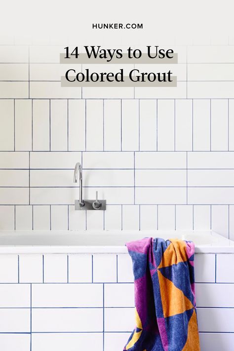 Purple Grout Bathroom, White Tile Colored Grout Bathroom, Bright Tiled Bathroom, Colored Grout Backsplash, Bathroom Coloured Grout, Colourful Grout Bathroom, Green Tile Pink Grout, Colorful Grout Bathroom, White Tile Coloured Grout