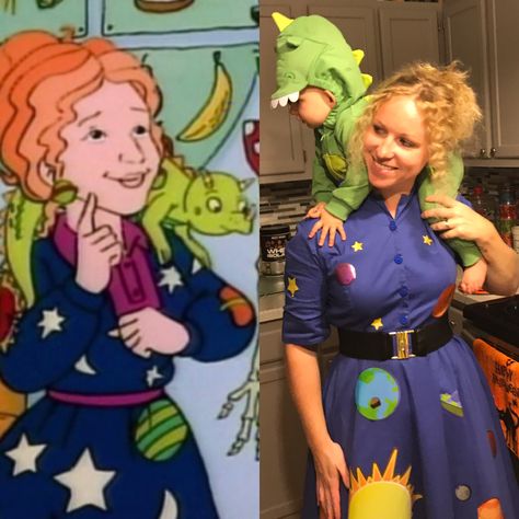 Ms. Frizzle and Liz the Lizard costume. Magic School Bus Mom and Baby costume Literary Halloween Costumes, Mom And Baby Costumes, Lizard Costume, Miss Frizzle, Epic Halloween Costumes, Mom Halloween Costumes, Ms Frizzle, Kostum Halloween, Baby Kostüm