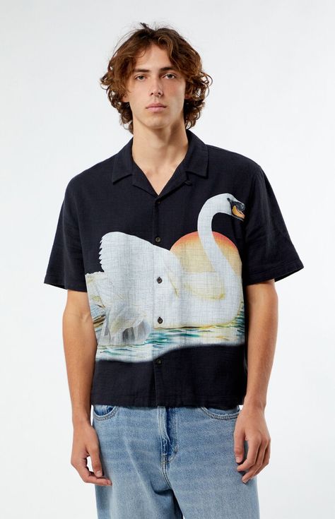 Swan Oversized Camp Shirt Camp Shirt Outfit, Pacsun Mens, Tiger T Shirt, Camp Shirt, Camping Shirt, Oversized Tshirt, Board Shorts, Pacsun, Shirt Outfit