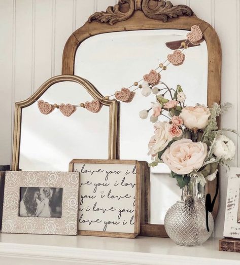 Spring Fireplace, Spring Fireplace Decor, Fireplace Decor, Fireplace, Valentines, Mirror, Flowers, Instagram, Valentine's Day