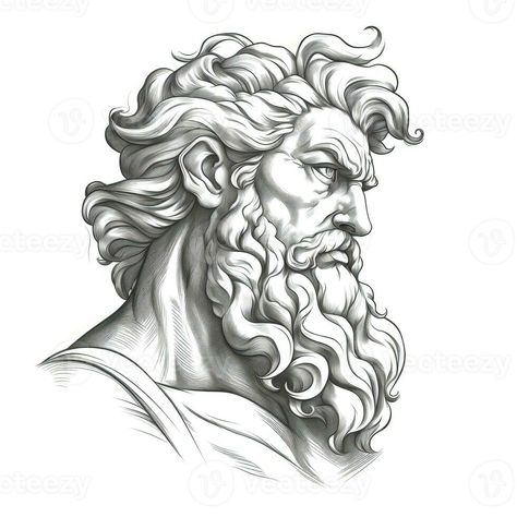 Greek God Drawing, Zeus Illustration, Zeus Drawing, Zeus God, Tools Drawing, God Sticker, Art Tools Drawing, Art Tools, Greek Gods