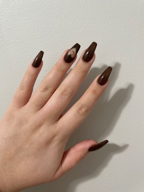 Long Apres Cassie Euphoria Inspired Brown Nude Heart Acrylic Gel Nails Cassie Euphoria Nails, Heart Gel Nails, Brown Heart Nails, Euphoria Cassie, Cassie Euphoria, Euphoria Nails, Brown Heart, Heart Nails, Gel Nails