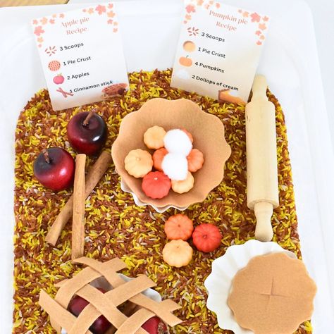 Our Apple pie sensory bin pumpkin pie sensory play fall kit toddler activity morning basket fall homeschool preschooler montessori toy gift kids is a great fun and engaging sensory experience for your child. Our sensory bin is filled with a variety of colorful materials and textures, all perfect for stimulating your child's senses and encouraging imaginative play. And with our high-quality wooden tools, your child will have endless opportunities for hands-on learning and creativity. But the bene Thanksgiving Sensory Bin, Pie Sensory Bin, Fall Homeschool, Fall Sensory Bin, Fall Sensory, Morning Basket, Prek Classroom, Toddler Activity, Fall Preschool