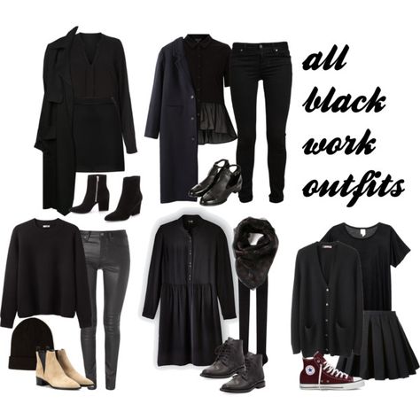 requested: all-black work outfits by charmandurp on Polyvore featuring Steven Alan, Acne Studios, Organic by John Patrick, VILA, Topshop, Monki, Jacquemus, A.L.C., Paige Denim and Helmut Lang Cosmetology Clothes, Black Outfits For Work, Hairstylist Lifestyle, Cosmetologist Outfit, Cosmetology Outfits, Salon Outfits, All Black Outfit For Work, Black Work Outfit, Hairstylist Fashion