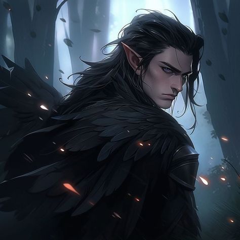 Raven Cloak, Dnd Elves, Elves Fantasy, Dark Warrior, Dragon Tales, Dungeons And Dragons Art, Elf Art, Night Elf, Dark Elf