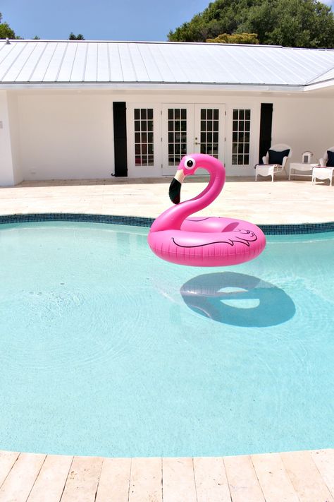 pink-flamingo-pool-float Pink Flamingo Pool Float, White Patio Umbrella, Black And White Patio, Pink Flamingo Pool, House Of Silver Lining, The House Of Silver Lining, Pool Oasis, Flamingo Pool Float, Flamingo Pool