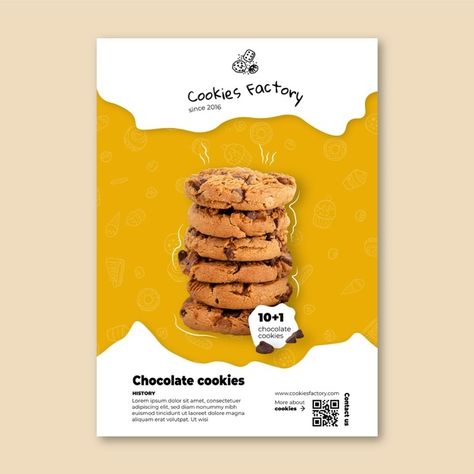 Cookies flyer vertical template | Free Vector #Freepik #freevector #flyer #food #template #bakery Cookie Factory, Poster Template Design, Food Banner, Food Menu Design, Birthday Flyer, Food Graphic Design, Food Poster Design, Cookie Packaging, Food Ads