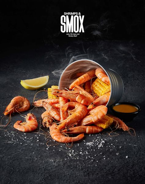 SMOX MENU - Juicy shrimps & Smoky beef on Behance Restraunt Logo, Smoky Photography, Shrimp Photography, Seafood Photography, Texas Chicken, Smoked Shrimp, Juicy Shrimp, Shrimp Tempura, Bbq Food