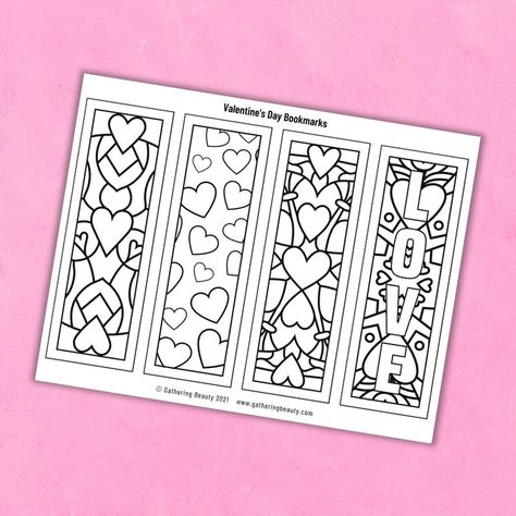 Valentine's Day Bookmarks — Gathering Beauty Printable Valentine Bookmarks, Valentines Bookmarks, Free Printable Bookmarks, Valentine Coloring Pages, Bookmark Printing, Coloring Bookmarks, Printable Bookmarks, Room Mom, Bookmarks Kids