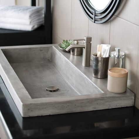 Native Trails NSL3619-AX Native Stone Trough Bathroom Sink, 36" x 19", Ash, No Faucet Hole - - AmazonSmile Stone Bathroom Sink, Bath Sink, Drop In Bathroom Sinks, Rectangular Sink Bathroom, Natural Bathroom, Concrete Bathroom, Trough Sink, Renovation Inspiration, Bath Sinks