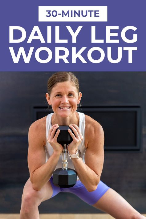 Build strong, defined legs with this dumbbell leg workout at home. Each circuit includes a strength exercise, plyometric exercise, and isometric hold. This combination of exercises builds muscle, improves athletic performance, and strengthens the muscles and ligaments surrounding the knee and hip joints. Target the quads, hamstrings, glutes, calves and thighs, using just a set of dumbbells. Dumbbell Leg Workout, Beginner Workout Video, Best Workout Videos, Youtube Workout Videos, Barre Workout Video, Upper Body Workout For Women, Pregnancy Workout Videos, Quad Muscles, Hiit Workout Videos