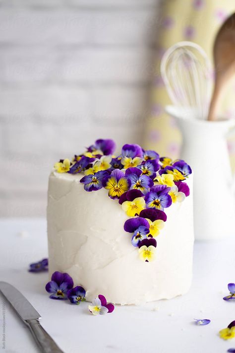 Pansies On Cake, Pansy Cake Decoration, Cake With Pansies, Violet Flower Cake, Pansy Cake, Botanical Cake, Birthday Cake Alternatives, Violet Cakes, Edible Flowers Cake