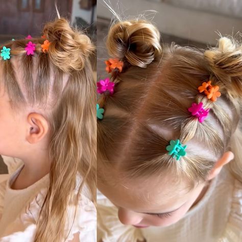 Colorful Hair Ties Hairstyles, Toddler Hairstyles Girl Summer, Toddler Hair Clips Styles, Toddler Butterfly Clip Hairstyles, Prek Hairstyles Girl, Kindergarden Hair Styles, Toddler Hairstyles Girl With Bangs, Toddler School Hairstyles Girl, Preschool Teacher Hairstyles