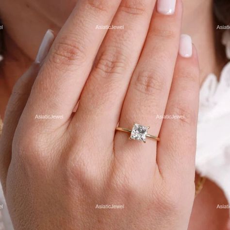 Princess Cut Engagement Ring 1 Carat, 1 Carat Princess Cut Engagement Ring, Princess Cut Gold Band, Square Cut Diamond Engagement Ring, Ring Square Diamond, Small Engagement Ring, Princess Cut Solitaire Engagement Ring, Engagement Rings Princess Cut, Princes Cut