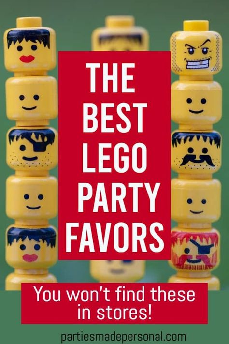 Lego Favor Bags, Lego Themed Party Favors, Lego Party Bag Ideas, Lego Favors Ideas, Lego Goodie Bag Ideas, 10 Party Theme, Easy Lego Birthday Cake, Lego Birthday Favors, Lego Party Favors For Kids Birthday