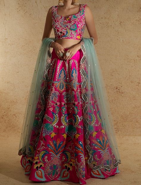 Bright Colour Lehenga, Shaadi Lengha, Aisha Rao, Brown Stuff, Fashion Course, Brown Clothes, India Trip, Haldi Outfits, Indian Wedding Gowns