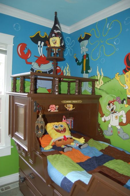 Spongebob Bedroom Ideas, Spongebob Themed Room, Spongebob Furniture, Spongebob Room Decor, Spongebob Room Ideas, Spongebob Pirate, Spongebob Bedroom, Spongebob Room, Pirate Bed