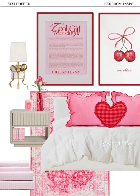 Bedroom Inspirations Red, Red Dorm, Hot Pink Room, Red Room Decor, Dorm Room Themes, Pink Dorm, College Room Decor, Room Theme, Dorm Room Designs