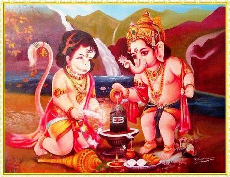 Bala Ganesh and Hanuman Ganesh And Hanuman Together, Bal Hanuman, साईं बाबा, Bappa Morya, Bhakti Yoga, Shri Hanuman, Shiva Parvati Images, Lord Hanuman Wallpapers, Hanuman Images