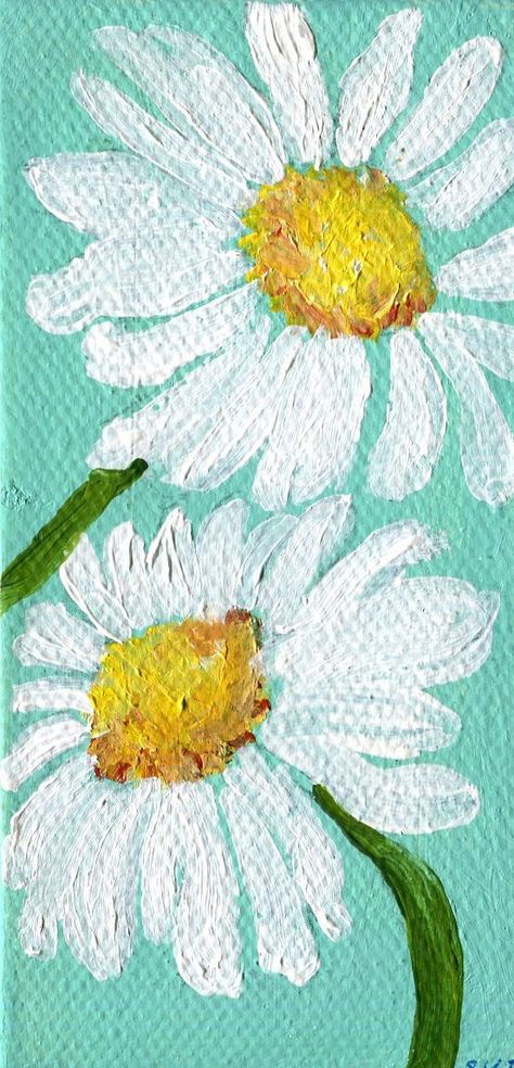 White Shasta Daisy Painting on Aqua Original on by SharonFosterArt Painting Daisies, Daisies Painting, Shasta Daisy, Mini Easel, Wine And Canvas, Daisy Painting, White Daisies, Night Painting, Tole Painting