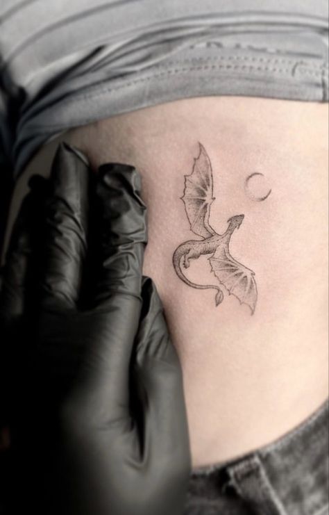 #dragon #dragontattoo #ribtattoo #tattoo Moon And Dragon Tattoo, Moon Dragon Tattoo, Dragon And Moon Tattoo, Dragon And Moon, Dragon Moon, Small Dragon Tattoos, Small Dragon, Moon Phases Tattoo, Dragon Tattoos