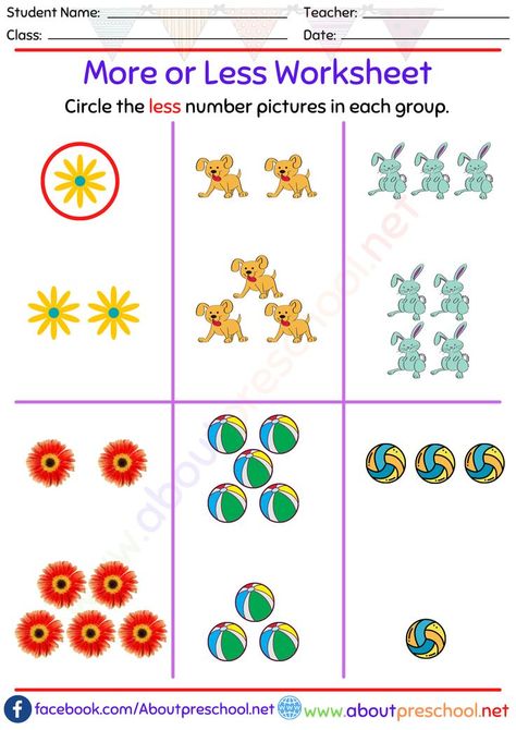 More and Less Worksheet More And Less Worksheet, More Or Less Worksheets, Worksheet For Kindergarten, Worksheet Kindergarten, Greater Than Less Than, Mathematics Worksheets, Comparing Numbers, Kids Worksheets Preschool, Worksheets For Kindergarten