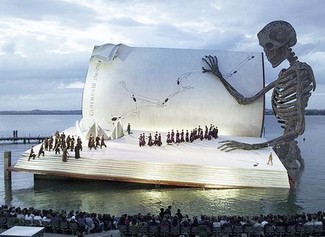 Floating Stage of the Bregenz Festival In Austria 2011. Some of the entertainment at the fest is performed on a floating stage in Lake Constance. Audiences of up to 7,000 can watch operas there. Conception Scénique, Es Devlin, Scary Music, Floating Books, Guiyang, A Night At The Opera, Theatre Stage, Theatre Set, Liberia