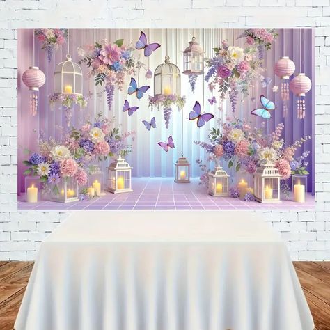 Pink Butterfly Party, Outdoor Events Decor, Wedding Anniversary Decorations, Garden Backdrops, Pink Photography, Butterfly Party, Purple Themes, Anniversary Decorations, Butterfly Birthday