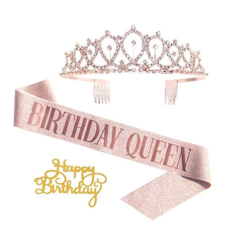 Crystal Crown Tiaras, Anniversary Decoration, Girls Birthday Party Decorations, Birthday Sash, Birthday Headband, Crown Tiara, Rhinestone Tiara, Satin Sash, Anniversary Decorations