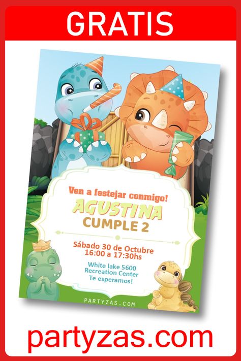 Invitación digital Dinosaurios Bebes GRATIS para Editar. Tarjeta Invitación de Bebes Dinosaurios para imprimir o enviar por Whatsapp. Visita Partyzas.com para ver más opciones. Dinosaur Template, Card Edit, Dinosaur Invitations, Virtual Card, Baby Dino, Dino Birthday, Baby Dinosaurs, Dinosaur Theme, Send It