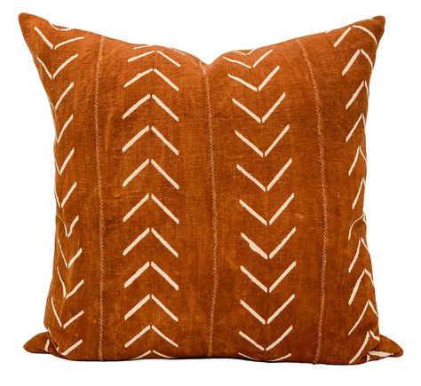 Authentic mudcloth in rust-brown and white design. Linen back Invisible zipper closure handmade in the USA insert not included Rust Colored Pillows, Burnt Orange Decor, Sea Biscuit, King Room, African Pillow, Chevron Pillows, Bedroom Orange, College Outfit, Orange Decor