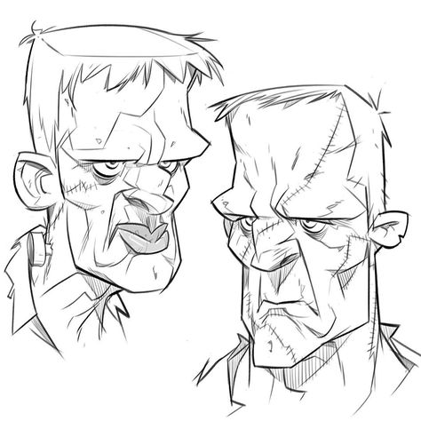 Frankenstein Sketch, Cartoon Frankenstein, Monster Character Design, Monster Drawing, Frankenstein Halloween, Gesture Drawing, Classic Monsters, Cartoon Faces, Character Sketch